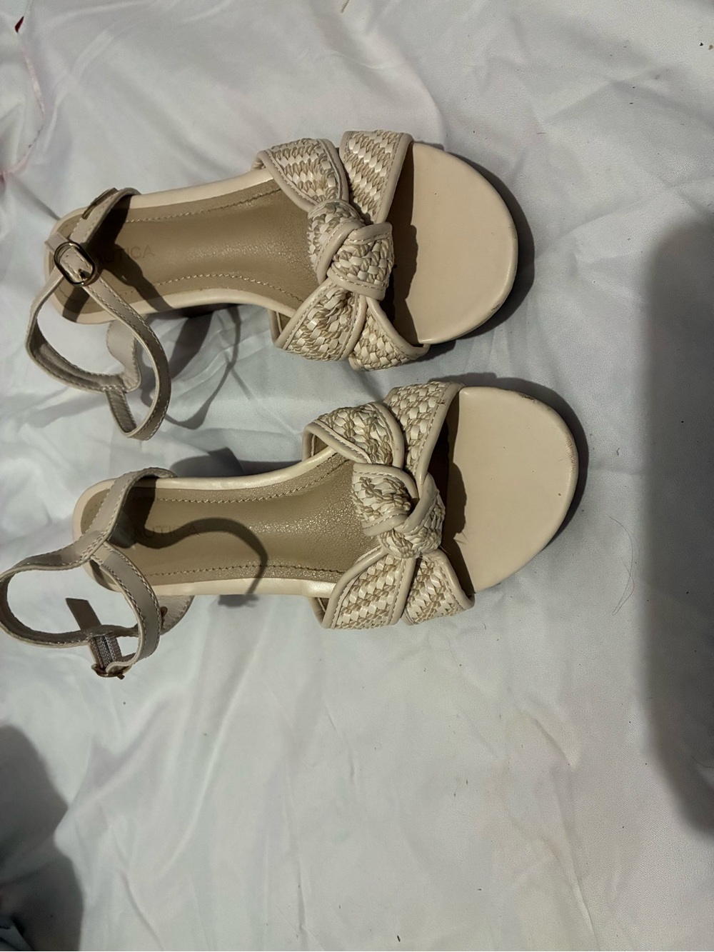 Women's Cream Braided Knot Ankle-Strap Sandals